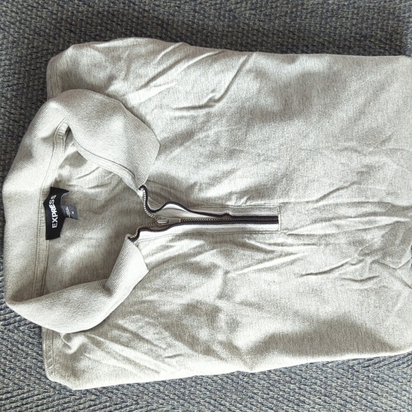 Express Light Gray Zip Collar Polo - Picture 2 of 2
